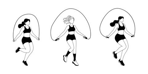 Three Women Jumping Rope in Stylish Workout Outfits