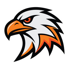 Stylized eagle head mascot with fierce expression and orange accents