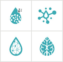 Creative Water Drop Logo Collection Displaying Unique Designs Water Connectivity and Data Innovation for Business and Branding