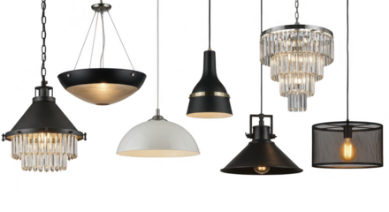 Collection of pendant lighting fixtures isolated on transparent background
