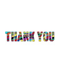 A bold and colorful &ldquo;Thank You&rdquo; typography design with vibrant patterns inside the letters. Ideal for greeting cards, thank you notes, posters, banners, social media posts, and graphic design projects