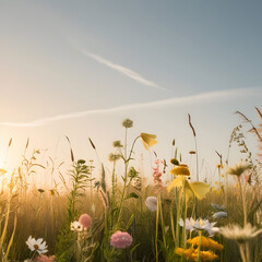 Fototapeta premium A serene and idyllic meadow scene bathed