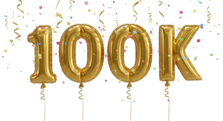 One hundred thousand golden balloon number isolated on transparent background