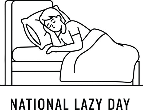Illustration of a person sleeping in bed for national lazy day the design features a simple line drawing of a man resting comfortably a pillow under a blanket