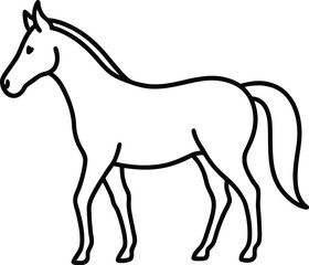 Simple Line Art Drawing of a Horse Standing in Profile animal illustration