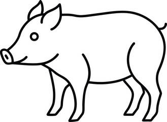 Simple Line Drawing of a Pig Standing on a White Background swine farm animal