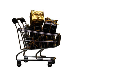 Shopping cart with gifts isolated on transparent background