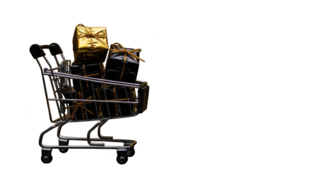 Shopping cart with gifts isolated on transparent background
