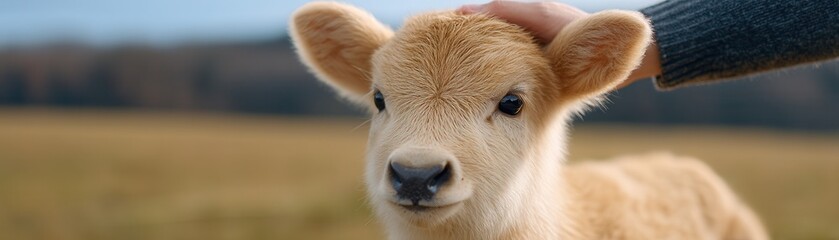 Fototapeta premium Tender Moment: A Gentle Petting Session with a Cute Calf.
