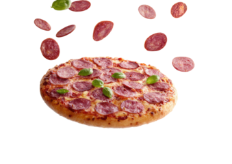 Pizza with pepperoni slices flying