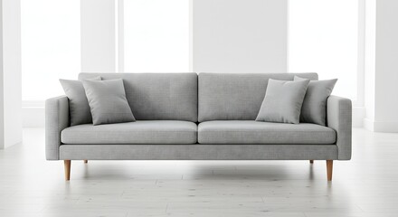Fototapeta premium Modern Gray Sofa in Bright White Living Room