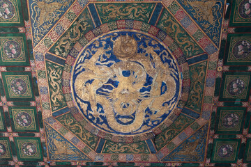 dragon pattern caisson of Pavilion over the stream (Linxi Ting) of the garden of Palace of Compassion and Tranquility (Cining gong), Forbidden City