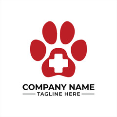 Veterinary Clinic Logo Featuring Paw Print and Cross Medical Symbol for Pet Care and Animal Health