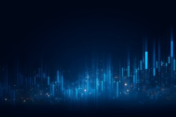 Blue stock market graph background with glowing lines and candlestick chart, financial data or business growth 