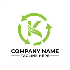 Eco-Friendly Company Logo Featuring a Letter K and Recycling Arrows in Green Tones A Symbol of Sustainability