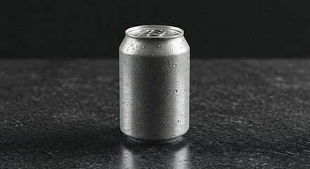 Chilled Aluminum Beverage Can on a Dark Surface