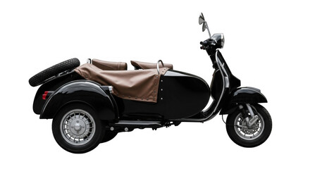 Obraz premium Stylish Black Scooter Sidecar PNG Classic Vintage Two Seater Motorcycle PNG