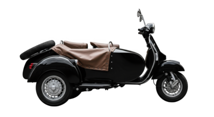 Stylish Black Scooter Sidecar PNG Classic Vintage Two Seater Motorcycle PNG