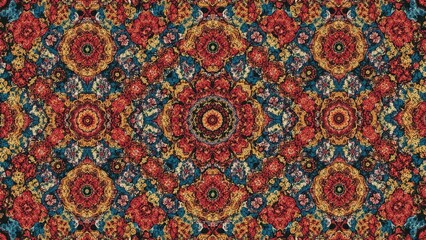 Intricate Geometric Mandala Pattern in Rich Red and Gold Tones