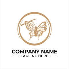 Elegant Butterfly Logo Design with Branch Circle Frame a Symbol of Transformation and Natural Beauty for Business