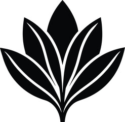 Black stylized lotus flower with pointed petals and white accents vector