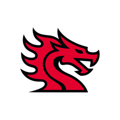A stylized red dragon head icon with a fiery mane, facing right, on a white background.