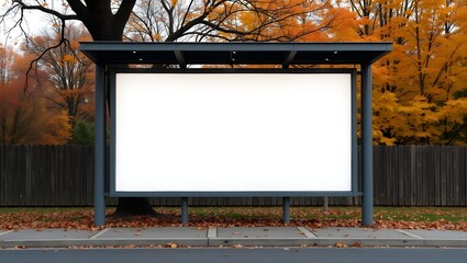 Commercial Display Mockup: Blank Billboard in the Bus Stop when Fall Season