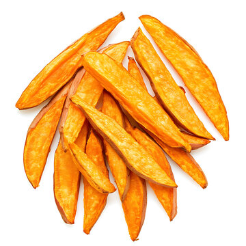Crispy Sweet Potato Fries Isolated on White Background