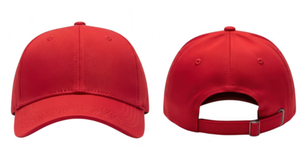 Red baseball cap front and back view isolated on transparent background