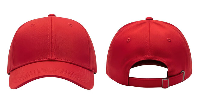 Red baseball cap front and back view isolated on transparent background