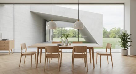 Modern Minimalist Dining Room Interior with Natural Light