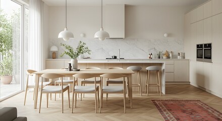 Modern Minimalist Kitchen and Dining Room Interior