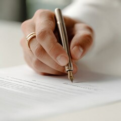 An individual writes on paper with a fountain pen, showing skills