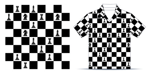 Chessboard game seamless pattern background, t-shirt, polo, T-shirt mockup template design. Vector Illustration.