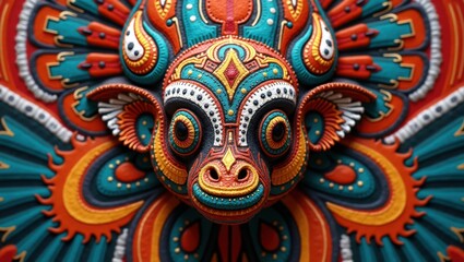 Intricate Ornate Monkey Face Design Vibrant Psychedelic Cultural Artistry