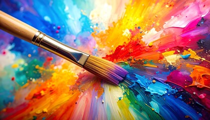 Fototapeta premium Vibrant abstract painting with artist's brush