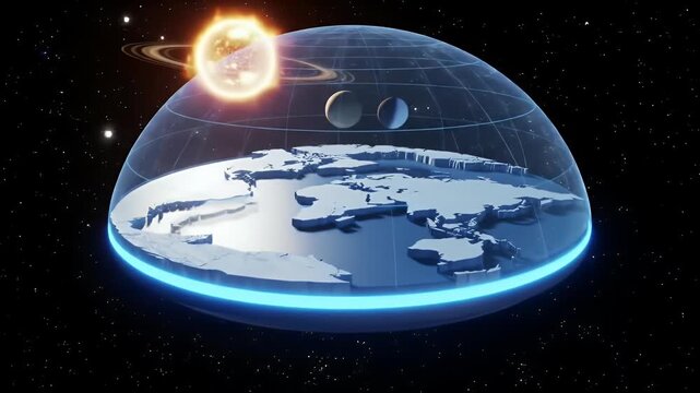 Flat earth map, disc shaped earth with ice wall, ideal for conspiracy theories, educational materials, or controversial discussions about the earths shape.