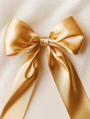 Elegant Golden Satin Bow on Soft Cream Background for Decor