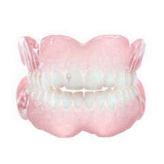 A set of complete dentures representing dental care and tooth replacement on a transparent background