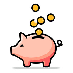 Fototapeta premium Piggy Bank Receiving Coins - Cute Cartoon Illustration