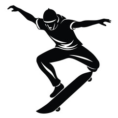 Black and white ink sketch of a skateboarder performing a trick
