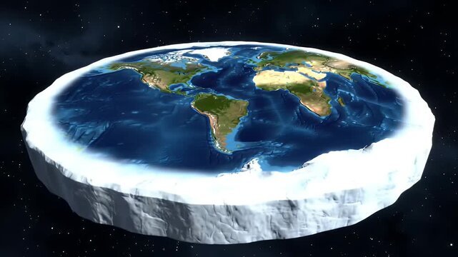 Flat earth map, disc shaped earth with ice wall, ideal for conspiracy theories, educational materials, or controversial discussions about the earths shape.
