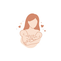 Mother's Love: Minimalist Illustration of Mother Holding Twins