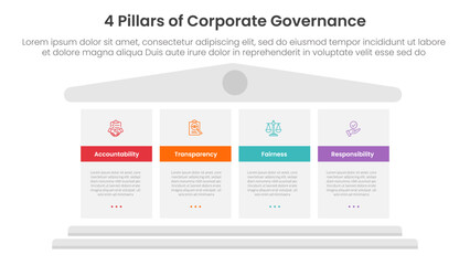 4 pillars corporate governance infographic template banner with big block pillars for slide presentation