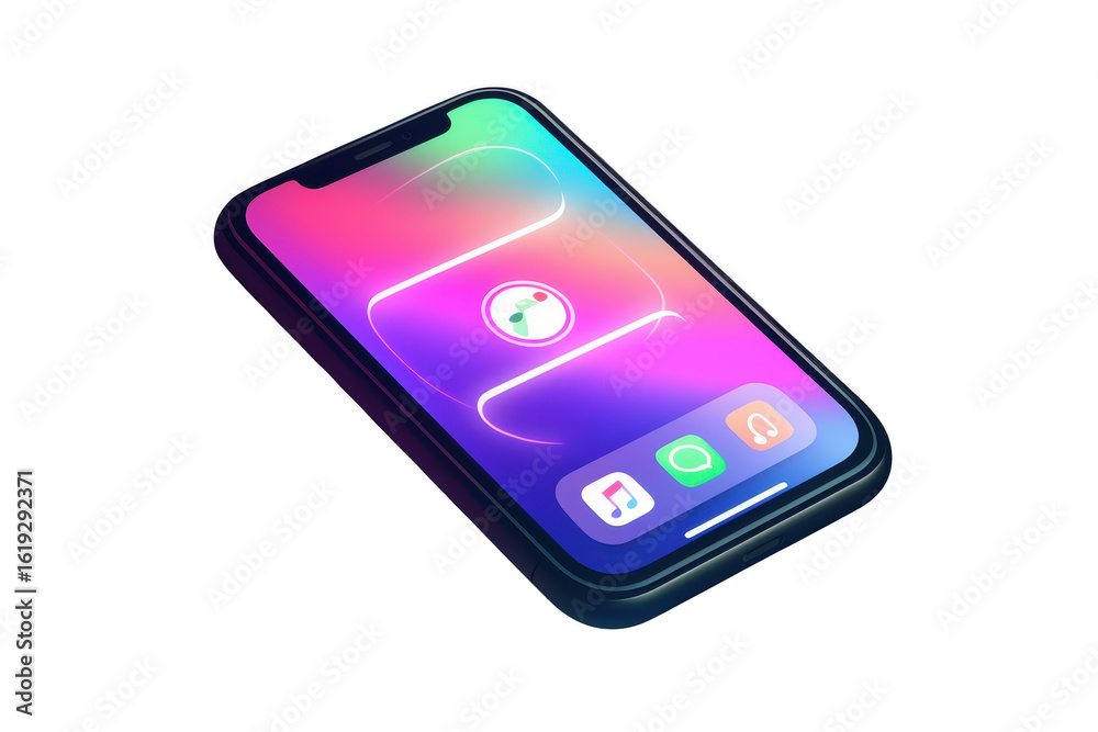 Wall mural modern smartphone with colorful screen display isolated on a transparent background