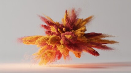 Vibrant orange and red powder explosion against a light background