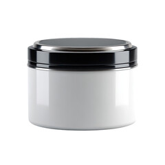 Light gray cylindrical container with black and metallic lid