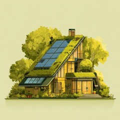 an idyllic scene of a modern, eco friendly house nestled amidst nature