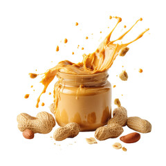 Peanut butter in a jar, splashing