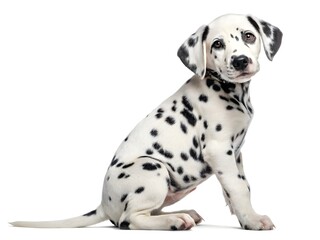 Adorable dalmatian puppy sitting and looking at the camera